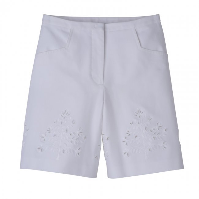 Longchamp Women's Bermuda shorts White - Embroidered gabardine | White Longchamp Women's Bermuda shorts White - Embroidered gabardine | White